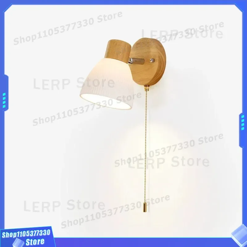 Vintage Solid Wood Wall Lamp Rotatable Eye Protection Reading Light for Bedroom Bedside Aisle Cafe Hotel Log Style Decor
