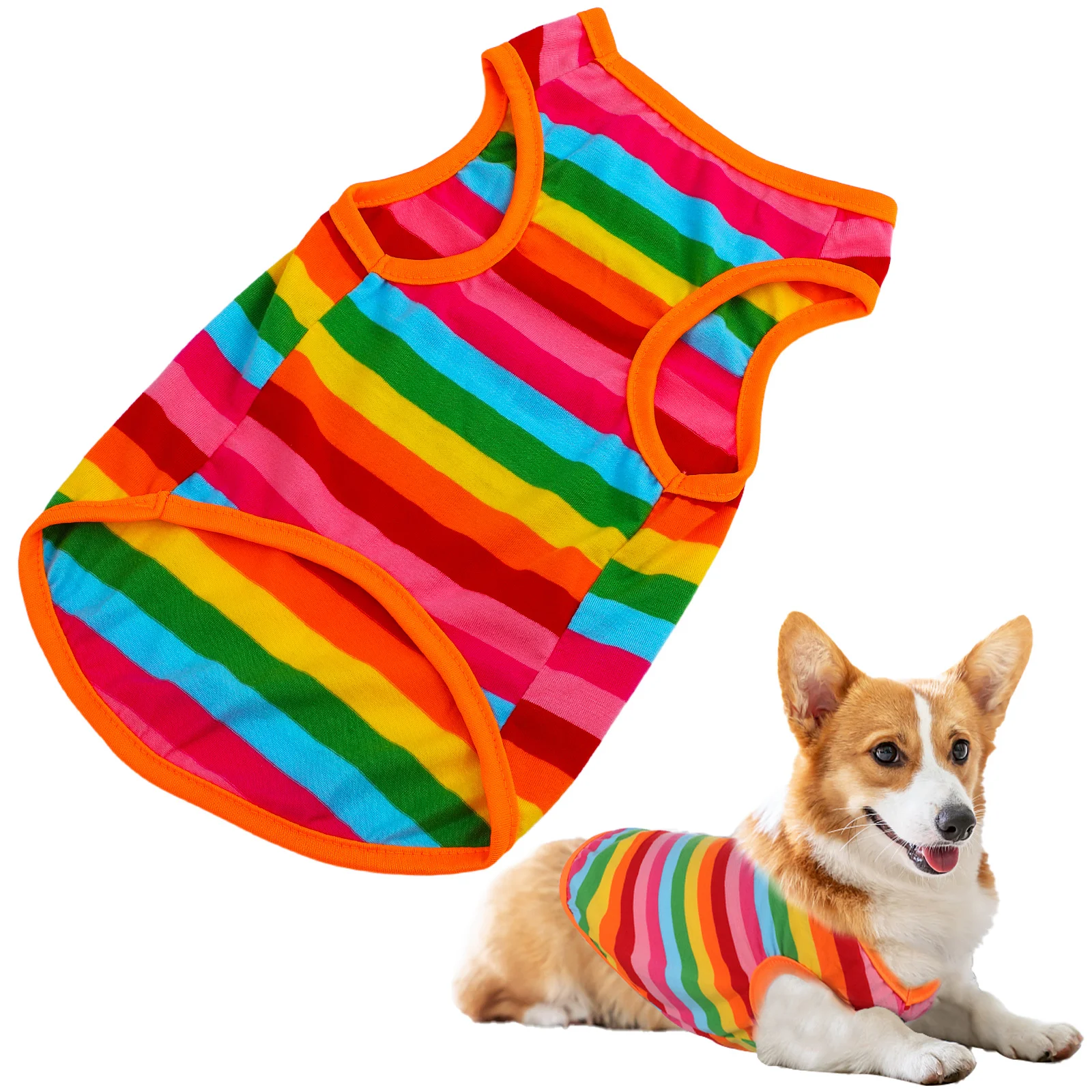 

Rainbow Pet Vest For Dogs, Puppy Summer Clothes, Durable Dog Vest With Stripe Design, Lightweight Pet Wear For Walking