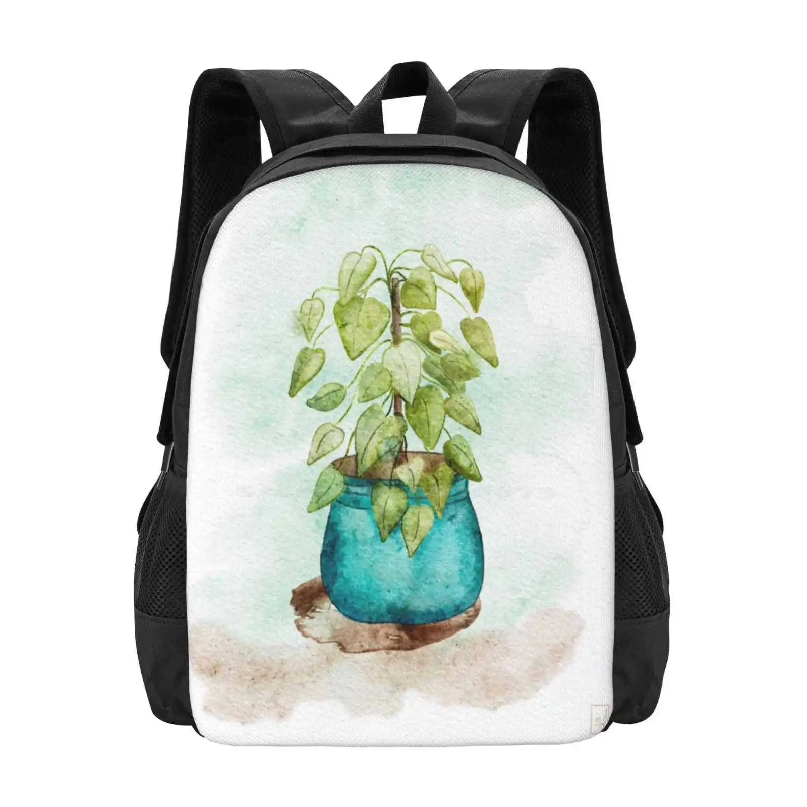 Philodendron Houseplant Hot Sale Schoolbag Backpack Fashion Bags White Yellow Green Daisies Flowers Flora Hand Drawn Whimsical