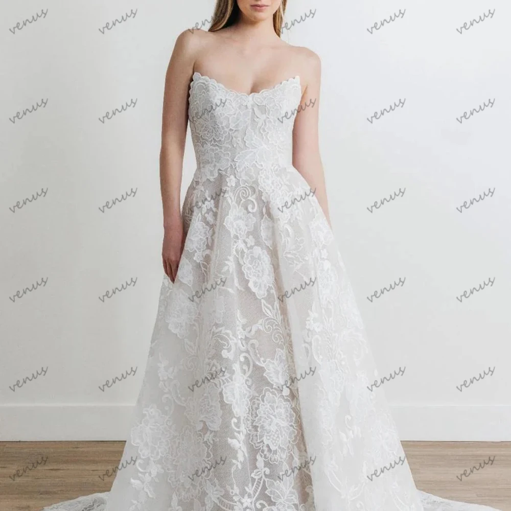 

Gorgeous Wedding Dresses Exquisite Bridal Gowns Lace Appliques Sleeveless Backless A Line Luxury Vestidos De Novia Customized