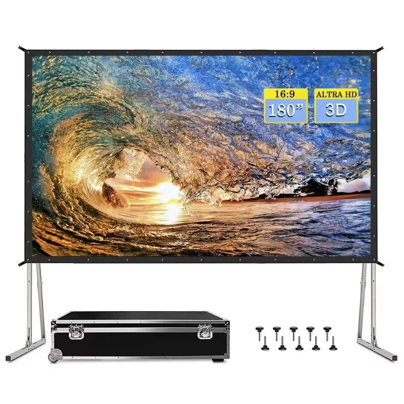 180 Inch 16:9 Quick Fold Portable Projector Screen HD Front Rear Projection with Carry Flight Case for Outdoor Events