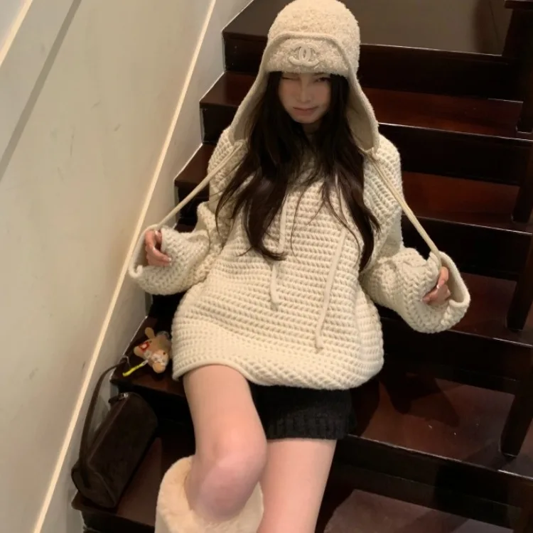 المرأة شيك فضفاض المجهزة هوديي سترة Thiened الصنوبر نمط الخريف الشتاء Faion بسيط الرجعية Aosphere الشعور