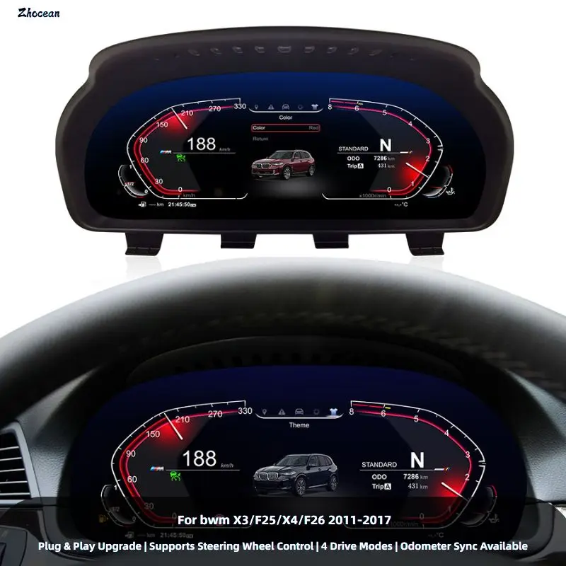 

12.3" LCD Digital Instrument Cluster for BMW X3 F25 X4 F26 (2011-2017) - CANBUS Integrated Speedometer w/ Multi-Theme