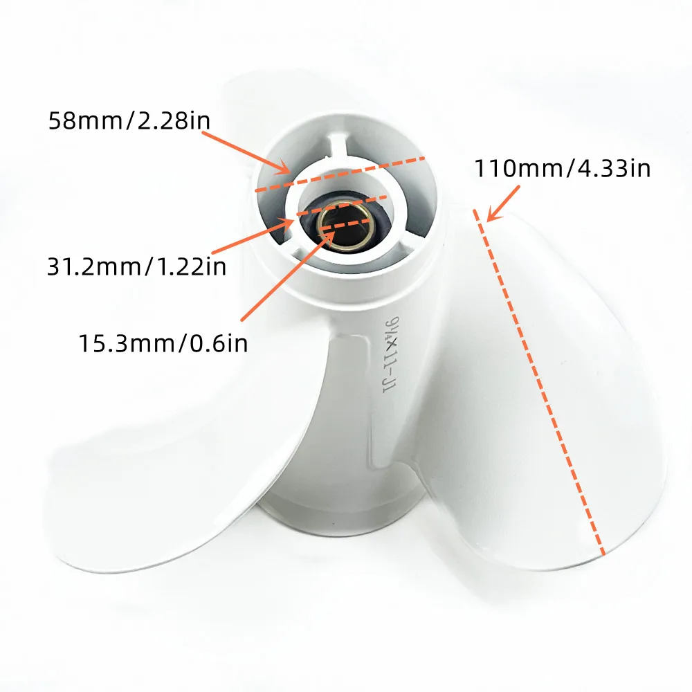 Outboard Motor Aluminium Propeller 9-1/4*11-J1 for YAMAHA HIDEA Boat Engine 3 Blade 8 Spline Tooth 9.9HP15HP OEM:63V-45943-10-EL