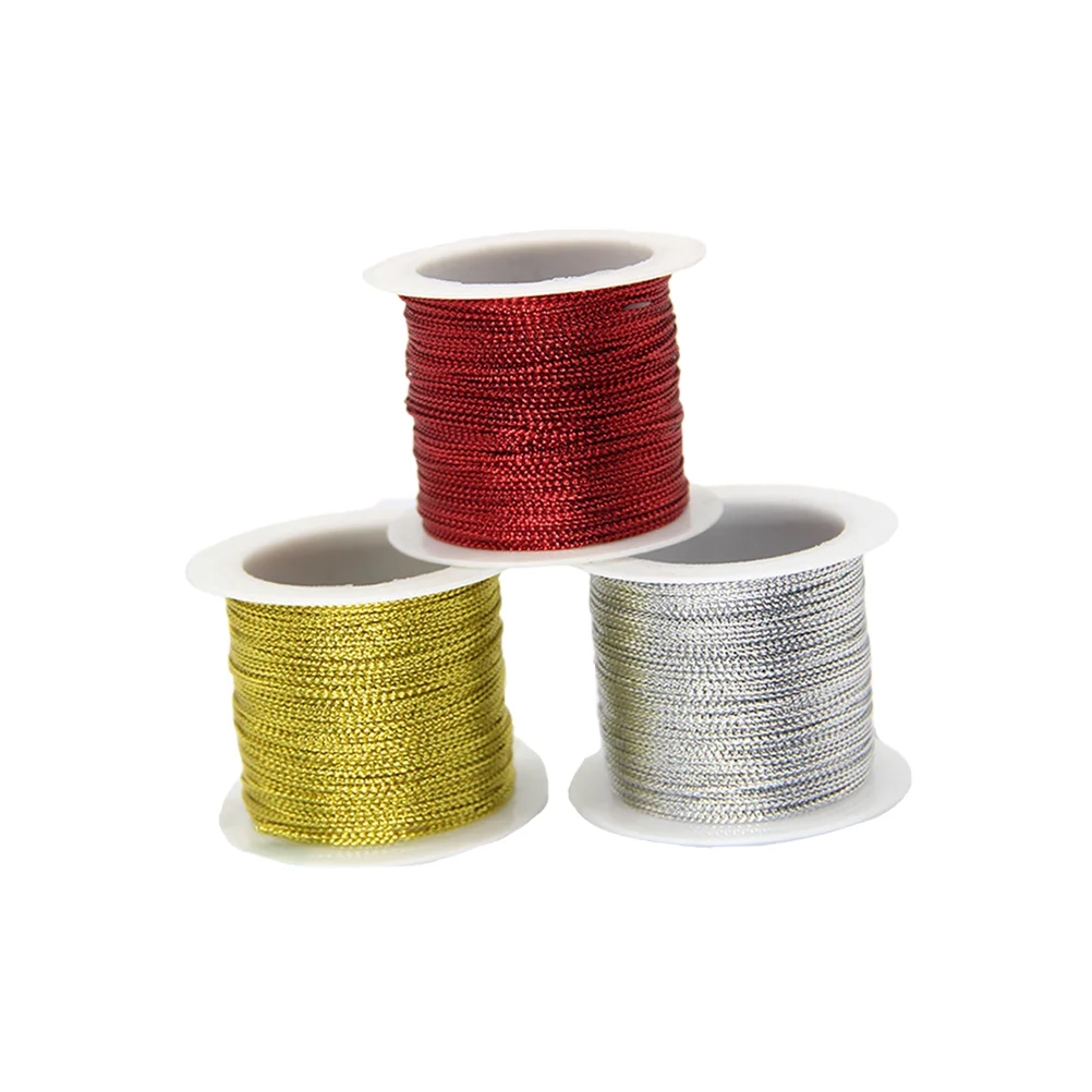 

3PCS 20m Tag Cords Rope Gift Wrapping Wire DIY Garment Sewing Decoration Supplies (Gold, Silver and Red)