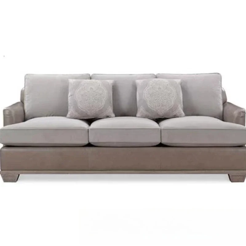 

American light luxury retro villa living room fabric solid wood sofa combination three-person single sofa coffee table footstool