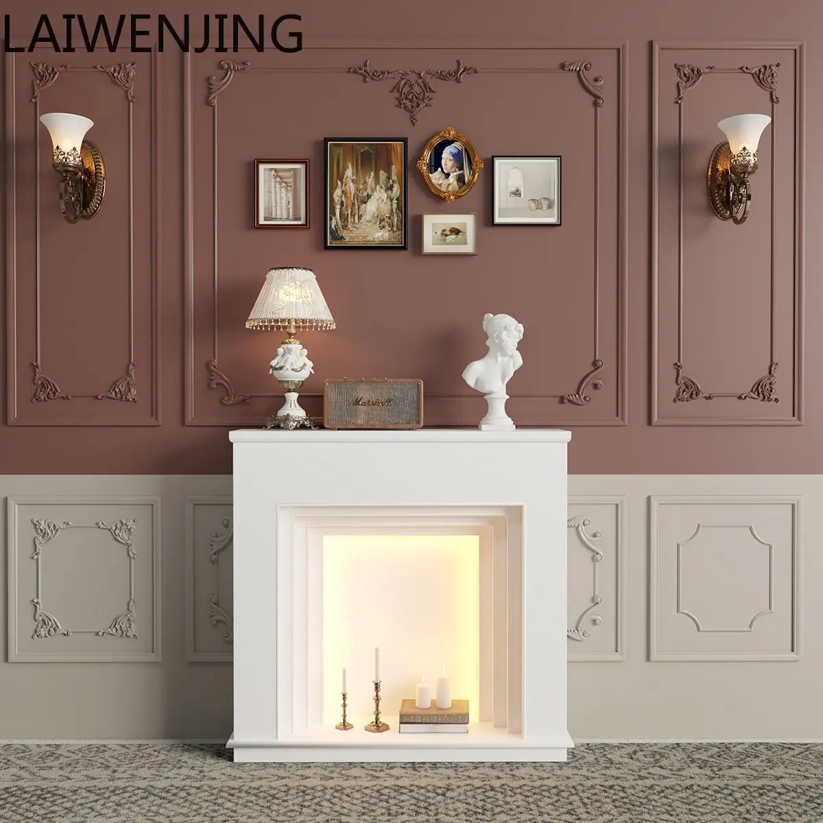 MJY الموقد الفرنسي خزانة ديكور مربع الشرفة رف غرفة المعيشة محاكاة الموقد #2