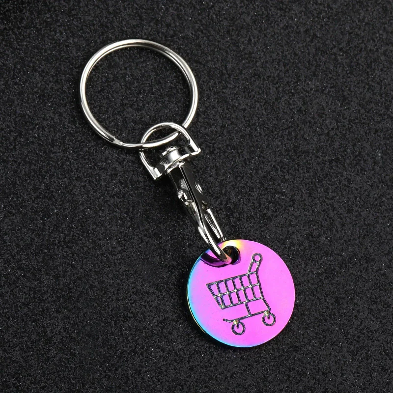 New Metal Shopping Trolley Coin Holder Keychain Portable Carts Token Lobster Buckle Key Chain for Supermarket Promotion Gift