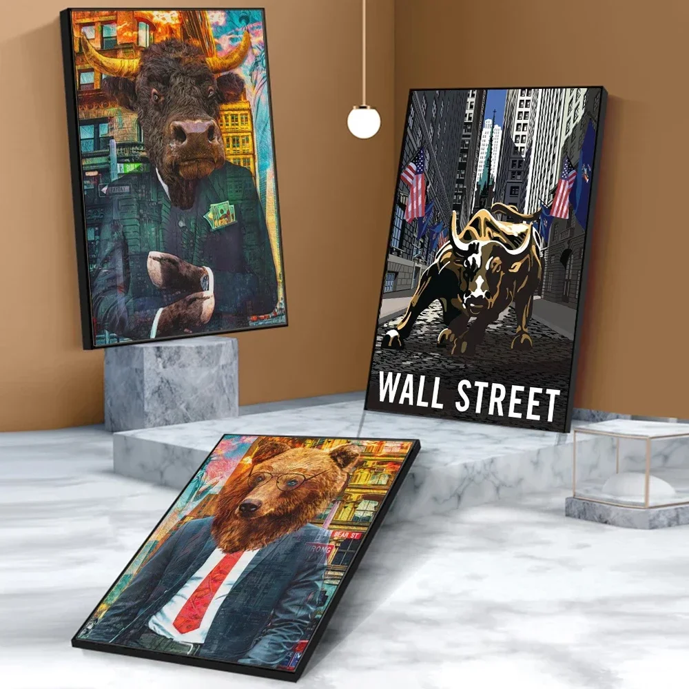 New York Stock Market Charging Bull  Bear Canvas Wall Art  Street Graffiti Posters Prints for Living Room Home Decor