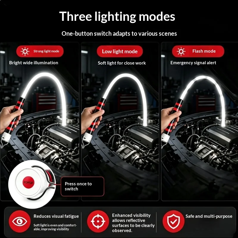 1Pc Flexible Bendable Multi-Function LED Light Strip Handheld Flashlight Working Lamp for Automobile Repair Outdoor Workshop Use