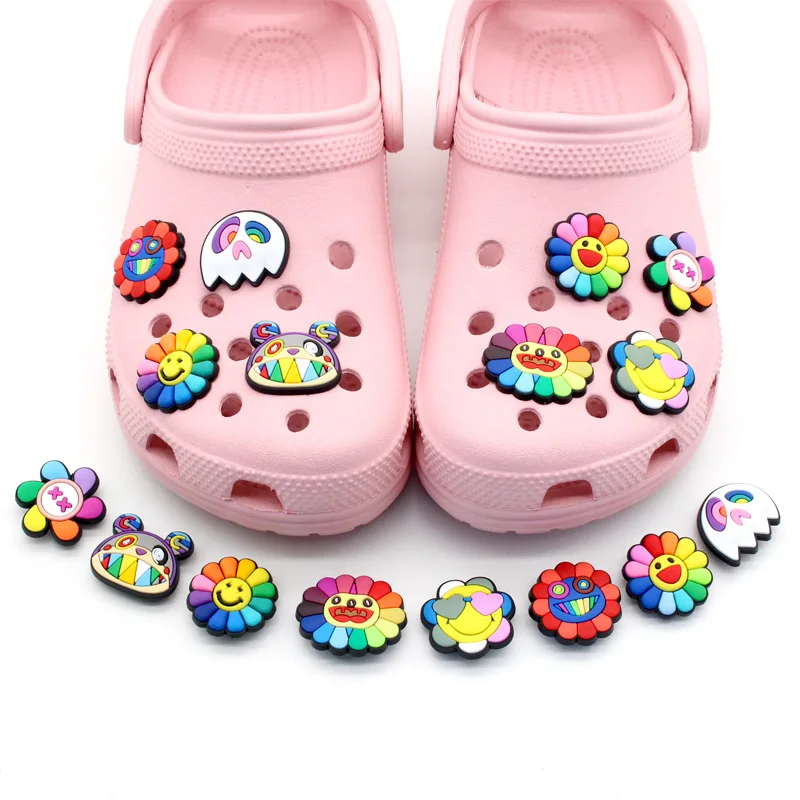 Fashion 1PCS Cute Cartoon Flowers Butterfly Shoe Charms Sun Flower PVC Mushroom Accessories Decorate Kid Women X-mas Lovely Gift