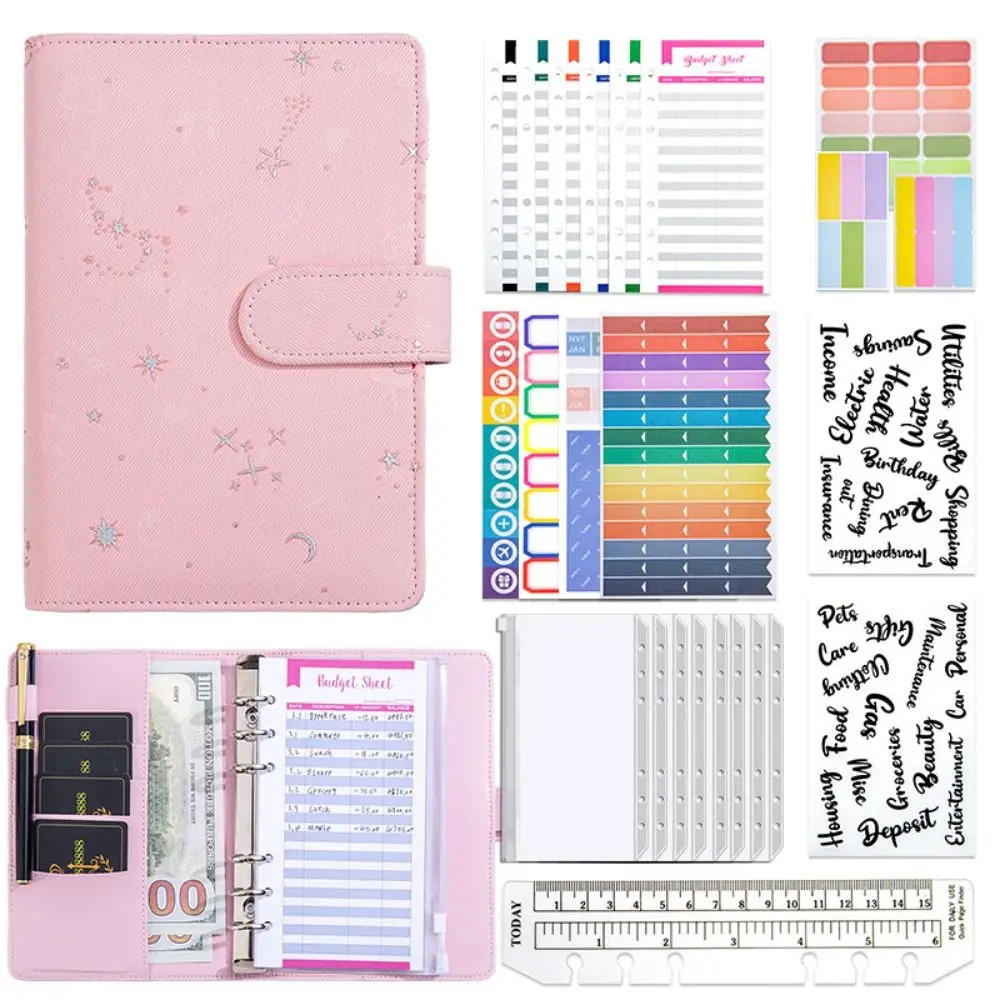 Multi-functional PU Leather Savings Book Loose Leaf a6 Notebook Budget Planner Cash Saving Organizer