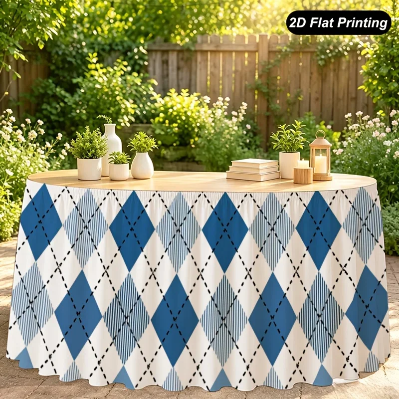 One party table skirt -Blue and white herringbone pattern table skirt suitable for home kitchen decoration and family gatherings
