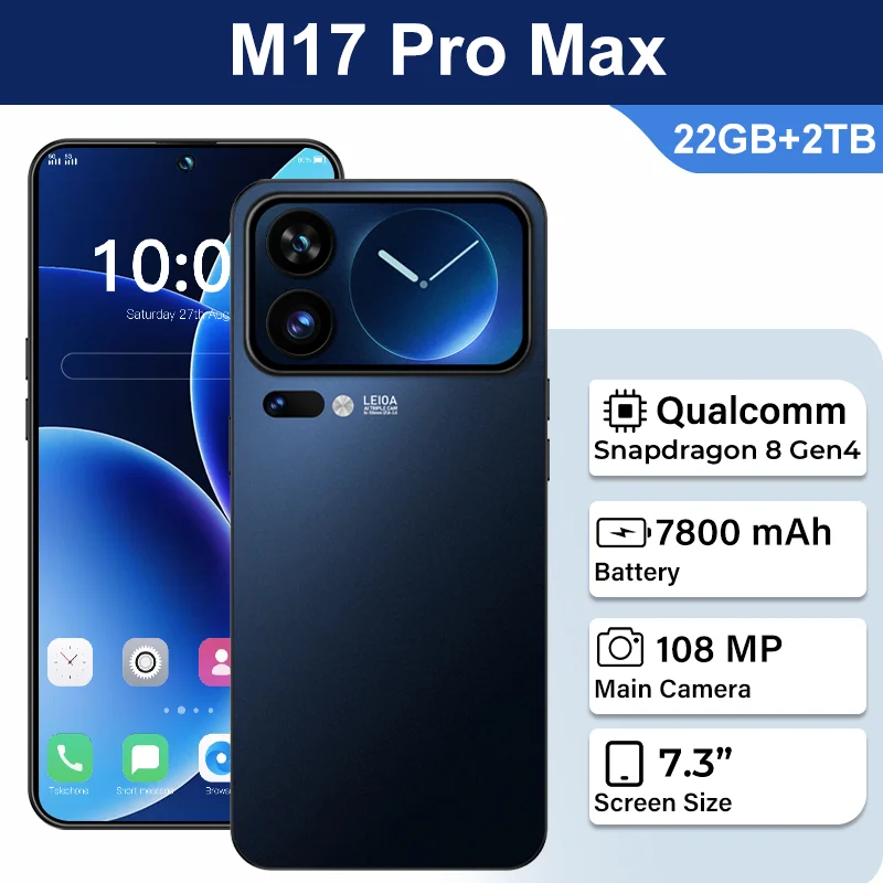 HOT Global Version For M17 Pro Max Mobile Phones High Quality 7.3" HD 2TB Dual Card 7800mAh Battery Standby 108M