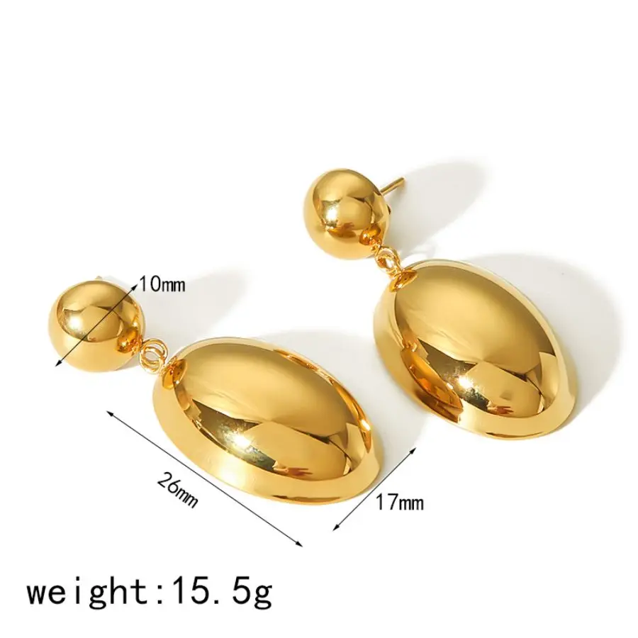 Neue Produkte Kreative Chunky Glatte Geometrische Ovale Herz-Anhänger-Ohrringe 18k Vergoldete Wasserfeste Edelstahl-Ohrringe – Detail 6