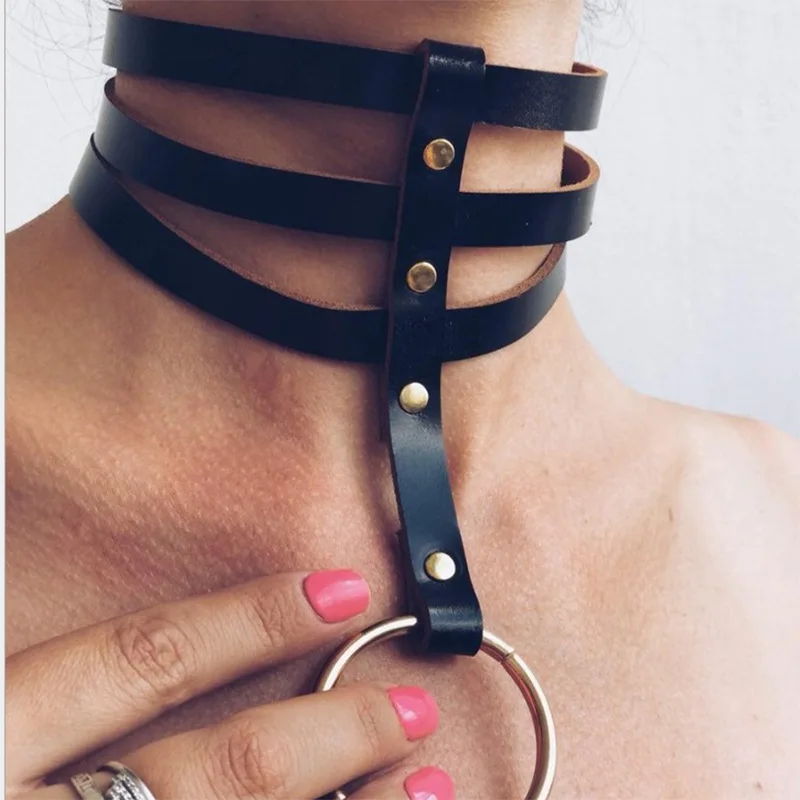 

Fashion Statement Jewelry Black Leather Round Pendant Choker Necklace For Women Sexy Vintage Charm Gothic Collar Necklace