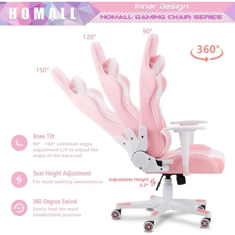Homall Gaming Chair, Office Chair High Back Computer Chair Leather Desk Chair Racing Executive Adjustable Swivel Task Chair,Pink