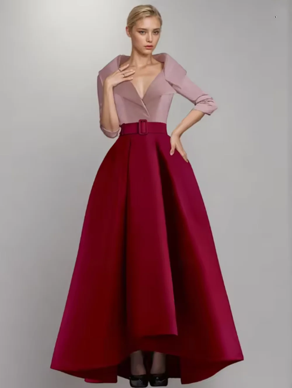 Blue Red A-Line Satin Formal Evening Gown Elegant Wedding Guest Dress Asymmetrical Shirt Collar Pocket 2025 free customized