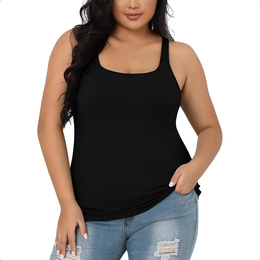 

V FOR CITY Plus Size Tank Top for Women with Shelf Bra Adjustable Wide Strap Camisole Summer Basic Cotton Udershirts 1X5X