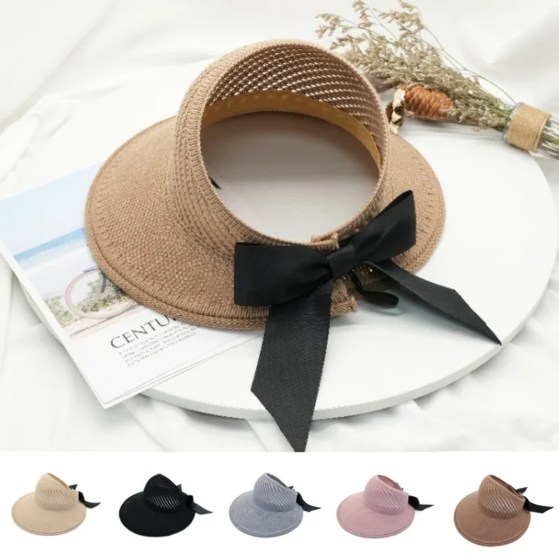 2021 Summer Women\'s Sunscreen Hat Classic Bowknot Foldable Fashion Straw Hat Casual Outdoor Beach Cap Women Protection Cap