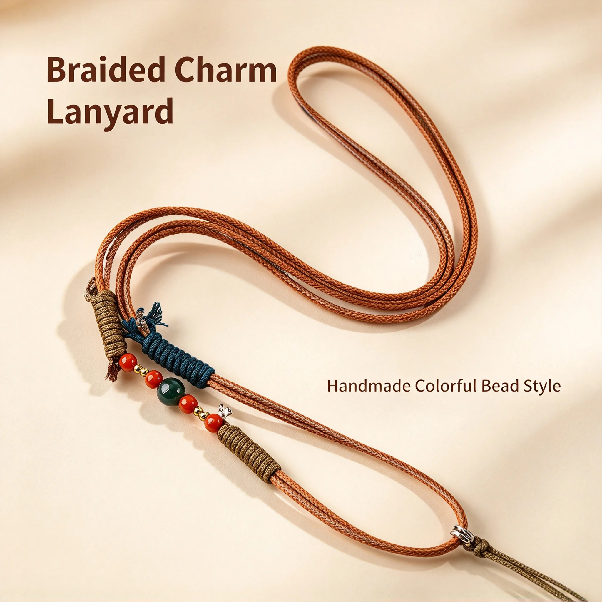 Handwoven necklace with natural Southern Red agate beads and Tibetan silver pendant, adjustable crystal stone pendant cord