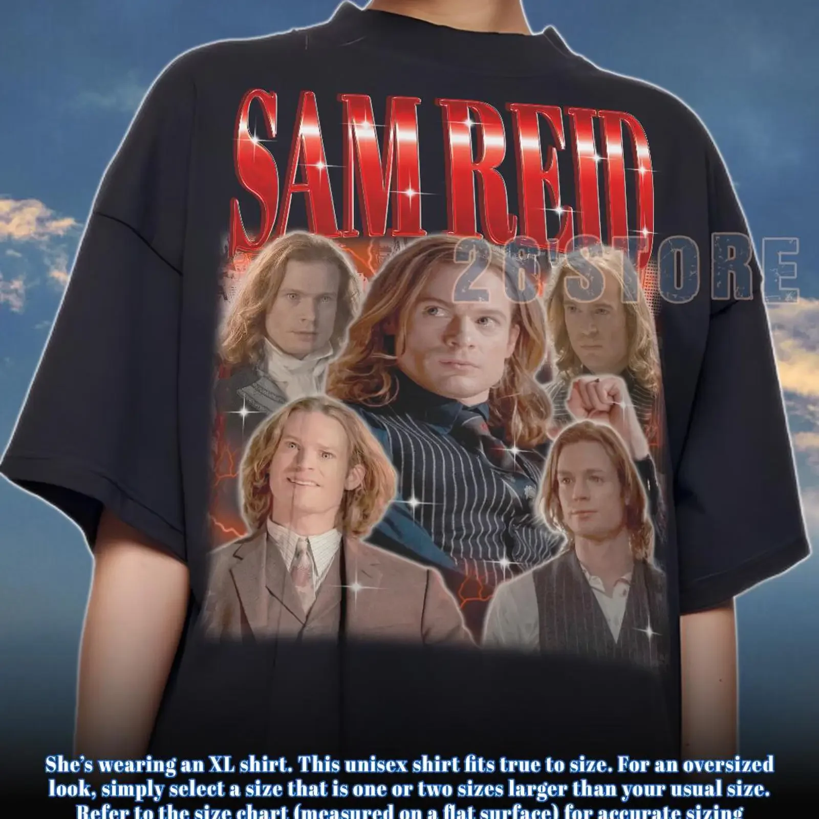 Sam Reid Actor Fan Art T Shirt Oversized Black vintage Washed Stretched designer clothes graphic Versatile Soft homme