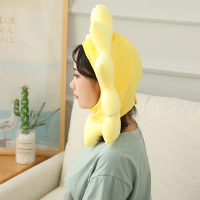 Kawaii Cartoon Gelbe Sonnenblume Plüsch Hut Lustige Stofftiere Kopfbedeckung Warme Beanie Earflap Cap Cosplay Party Requisiten – Detail 8