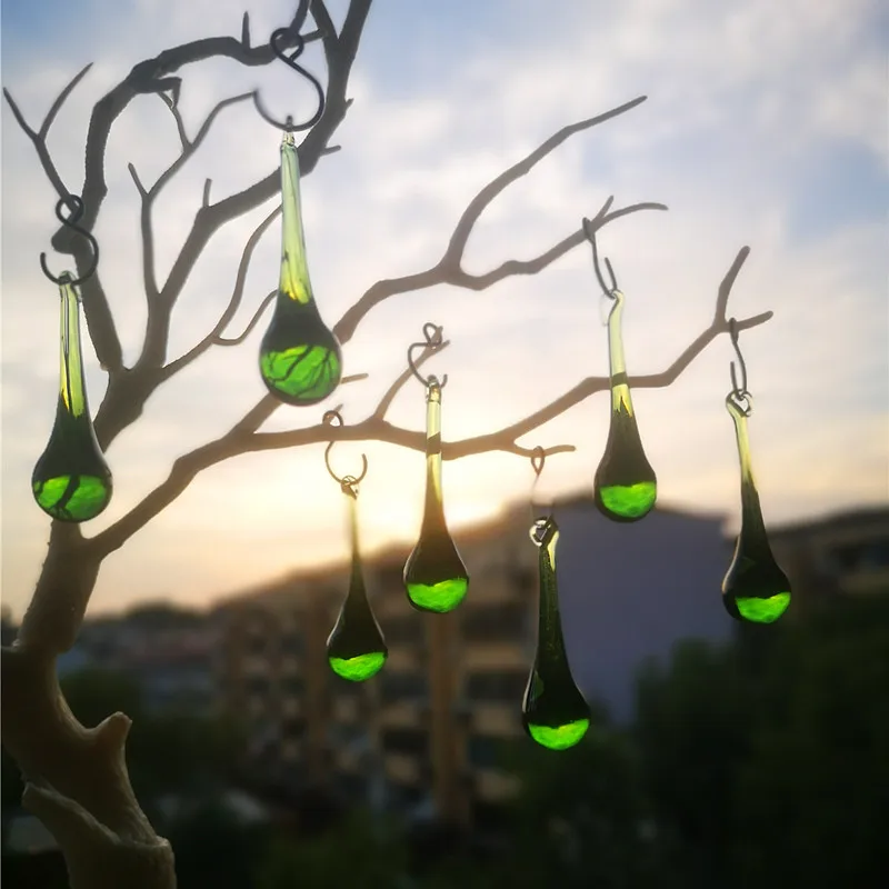 Top Quality 50pcs/lot 20x80mm Green Glass Chandelier Raindrops Wedding Party Decoration Crystal Lighting Parts Hanging Pendants
