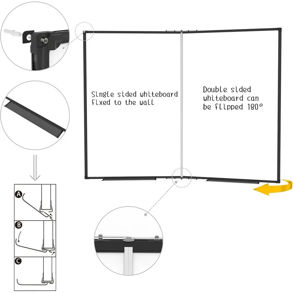 لوح مسح جاف مغناطيسي بإطار من الألومنيوم قابل للطي مقاس 48 × 36، سبورة بيضاء للمدرسة والمكتب والاستخدام المنزلي