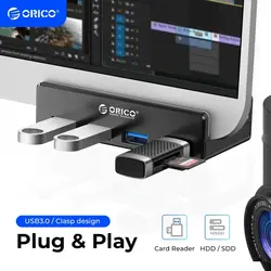 ORICO 5GBPS Data Transmission Hub Aluminum 4 Ports USB 3.0 Clip HUB with Power Supply High Speed for MAC OS PC