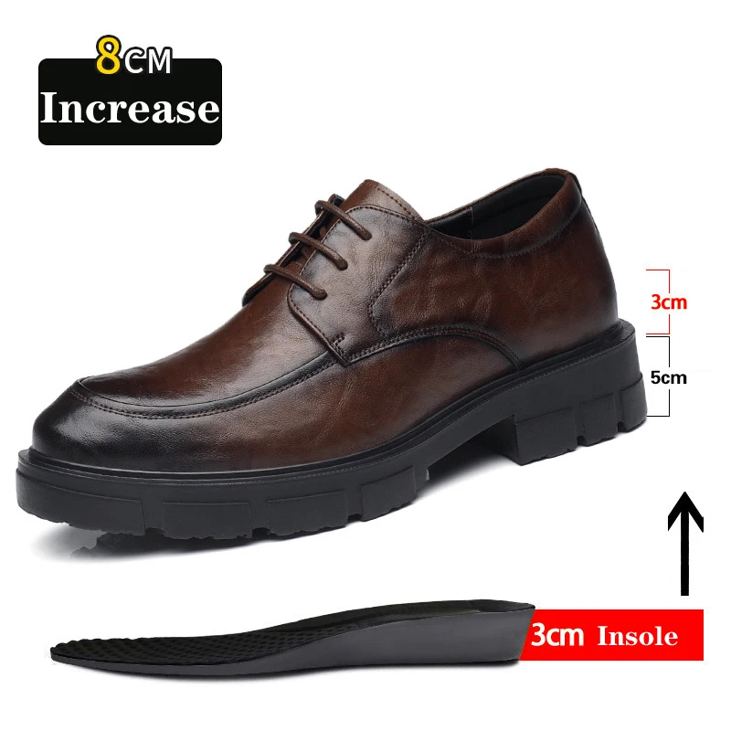 

Men's Dress Shoes 10cm 8cm 6cm Hidden Elevator Shoes Casual Ultra-Soft Leather Busincess Lift Formal Elegance Weddings Shoes Man