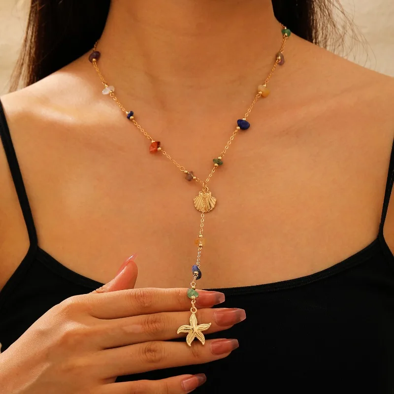 

Ocean vacation style starfish necklace for women, colorful stone bracelet, graduation season Halloween Christmas jewelry gift.