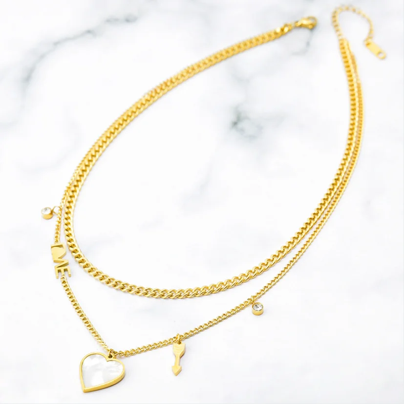 316L Stainless Steel New Fashion Fine Jewelry 2 Layer Zircon Love Cupid's Arrow Charm Chain Choker Necklaces Pendant For Women image 6