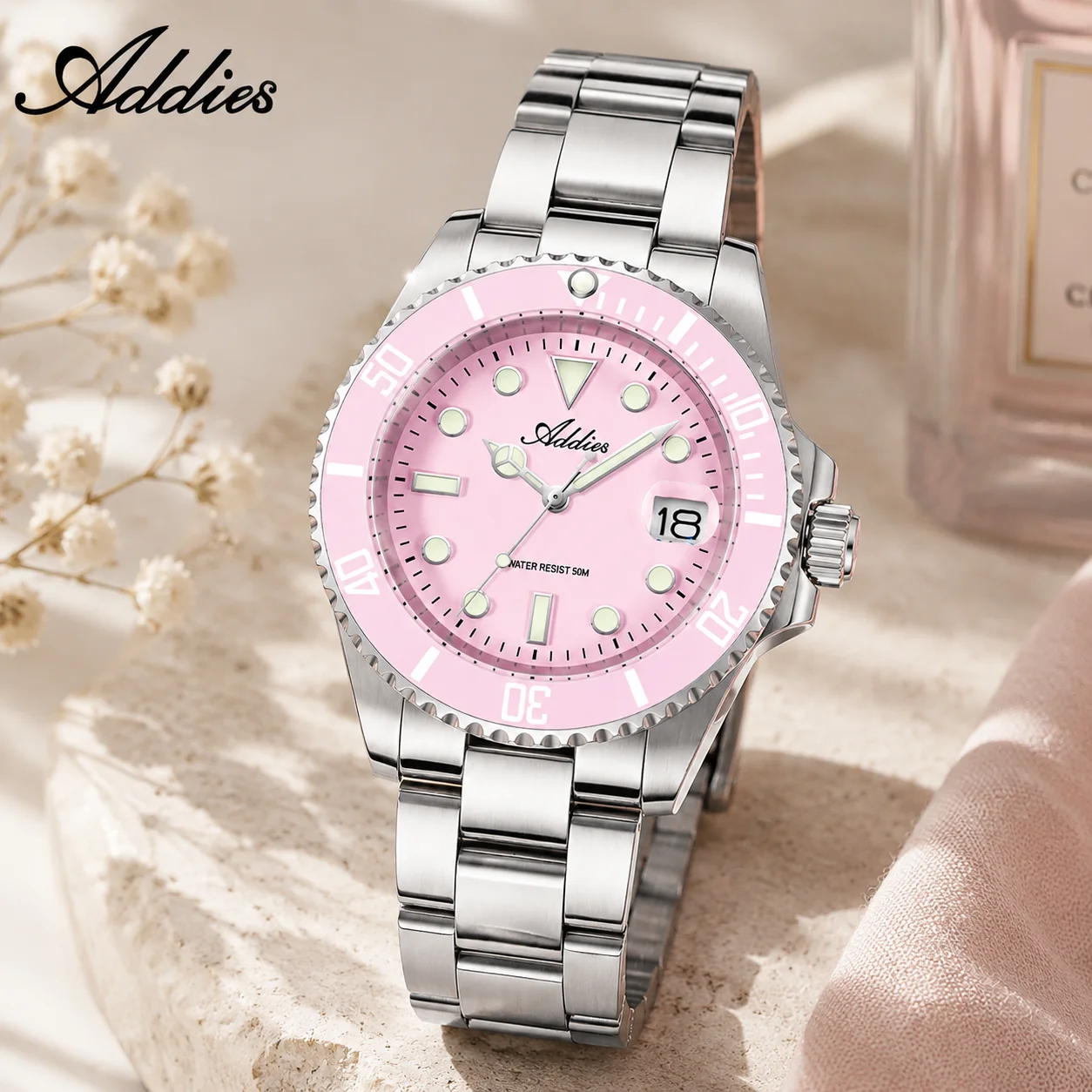 Luxury Watch Japan - ADDIES エレガントレディクォーツ時計セラミックベゼル 5Bar 防水超発光時計日付表示ステンレス鋼腕時計