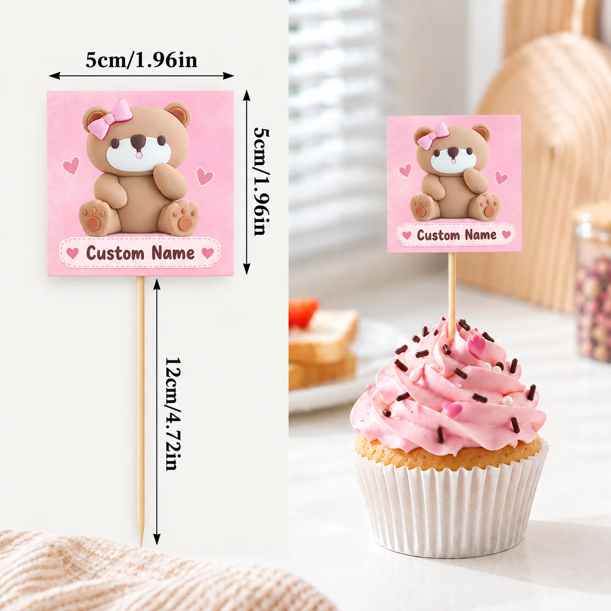 Custom Cardboard Bamboo Cake Topper Flags Multipattern Sports Theme Food Picks for Birthday Wedding Party Dessert Decoration