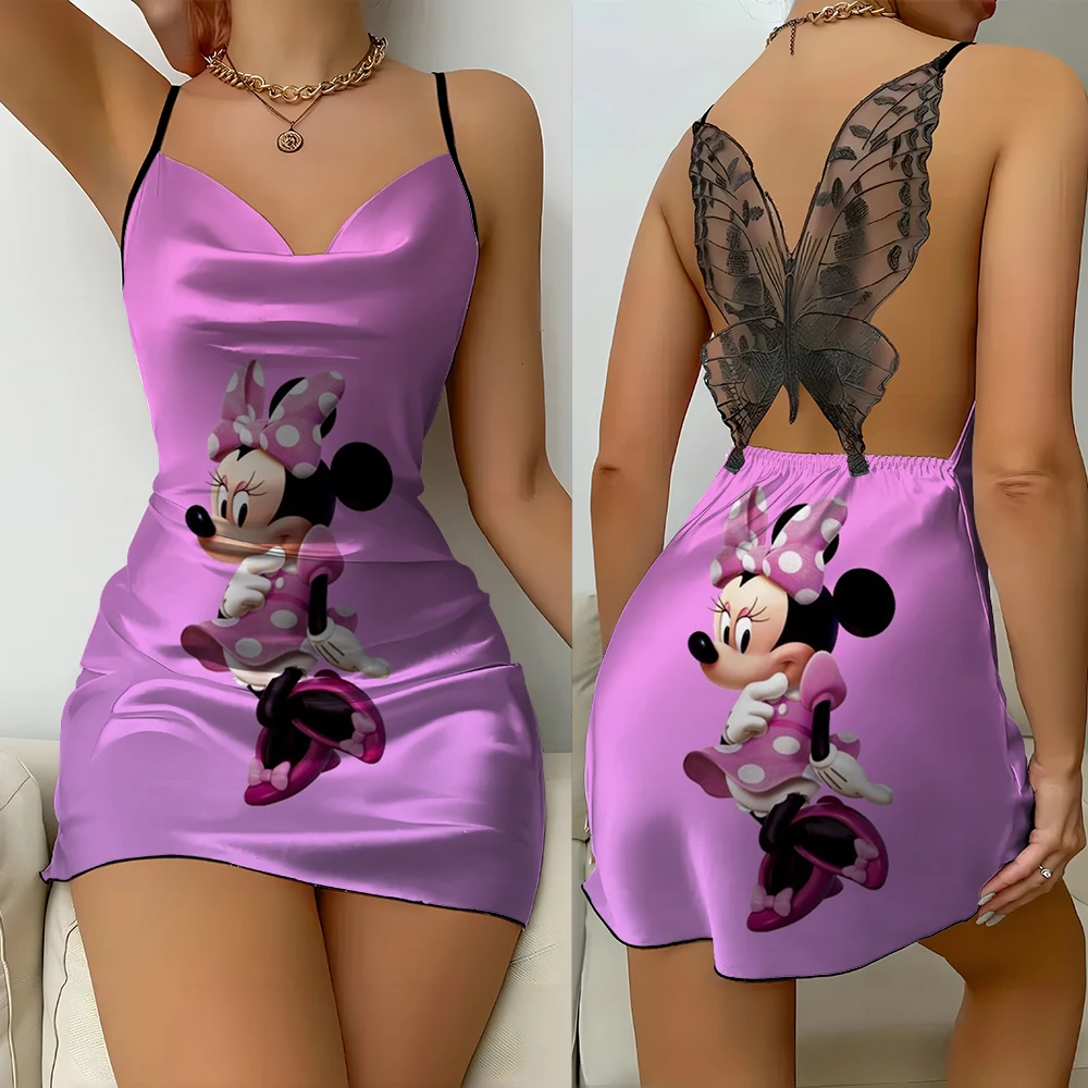 Topolino Disney nuovo stile stampato tendenza moda confortevole casa vestito ragazze scollo a v bretella camicia da notte farfalla pizzo