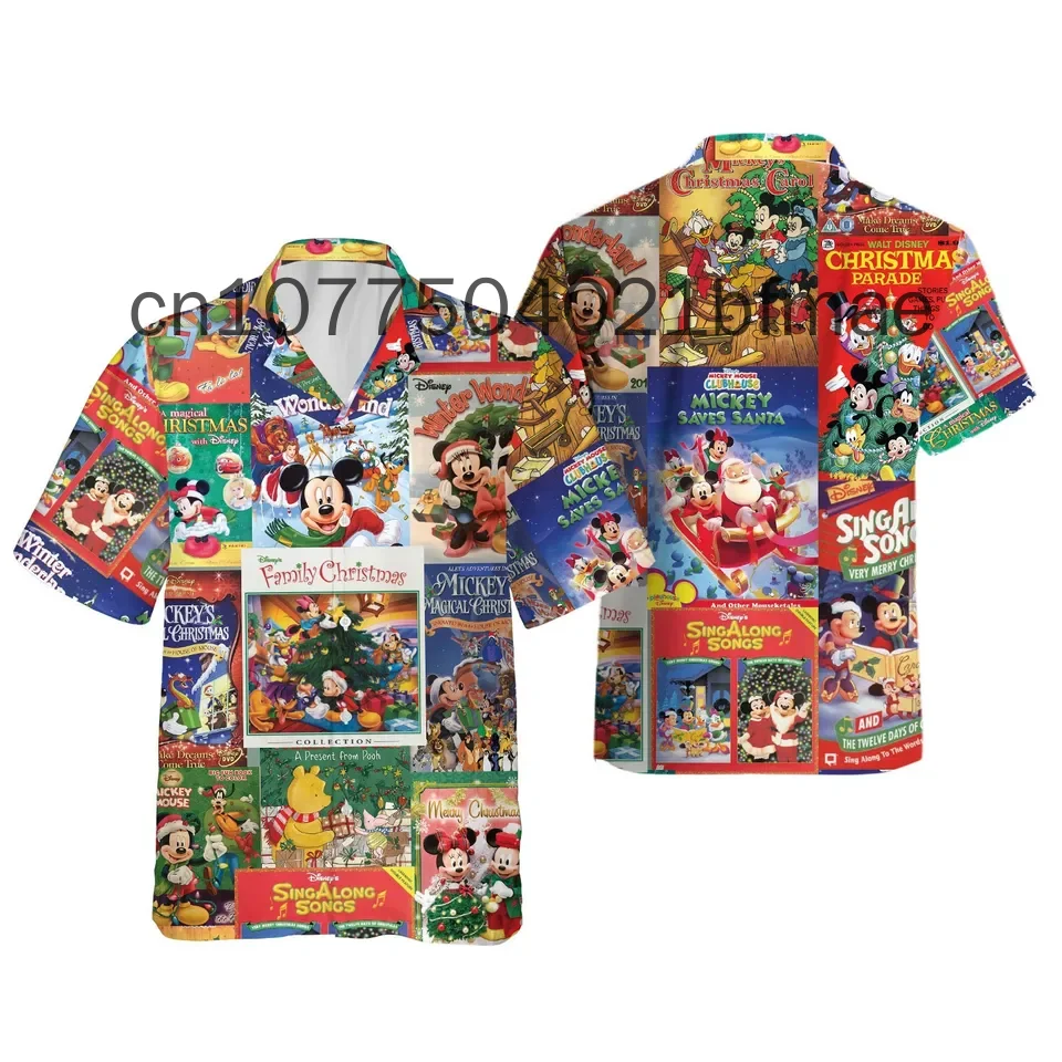 Disney Christmas Hawaiian Shirt Cartoon Casual Beach Shirt Kids Women's Short Sleeve Button Up Shirt Fashion Party  Shirt