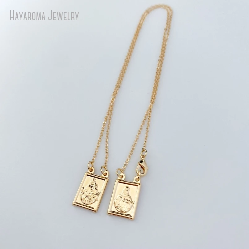 10Pcs Gold Color Scapular Necklace Escapulario Our Lady Of Mount Carmel Sacred Heart Virgin Mary Religious Catholic Jewelry