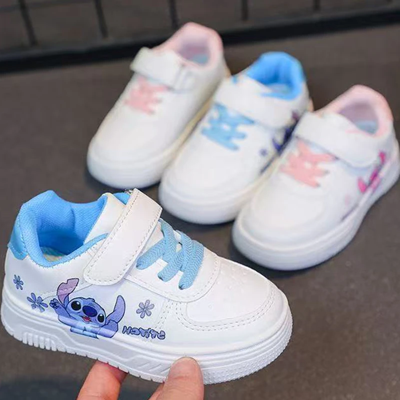 

Spring Autumn Children Casual Shoes Baby Boy Cartoon Stitch Print Girl Sport Sneakers Kid Infant Running Board White Shoes 20-31