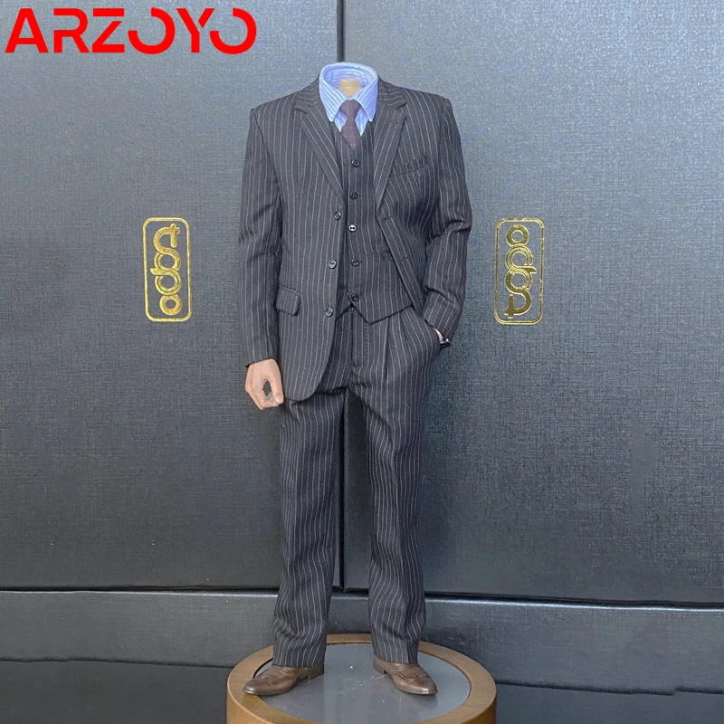 

TOPO TP012 1/6 Scale Christian Bale Gray Striped Suit Male Clothes Model Fit 12'' Soldier Action Figure Body Dolls