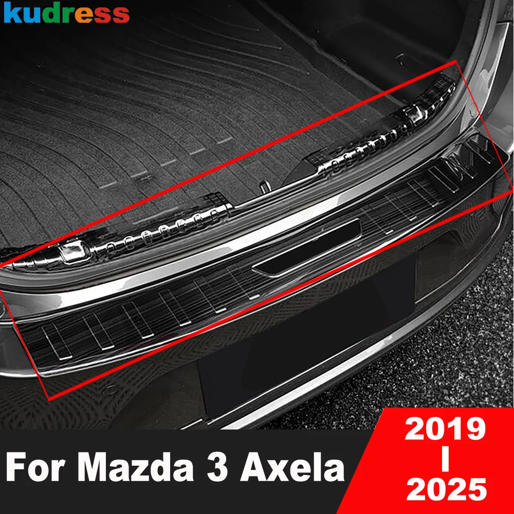 Rear Trunk Bumper Cover Trim For Mazda 3 Axela BP sedan 2019-2024 2025 Steel Car Tailgate Door Sill Plate Guard Pad Accessories