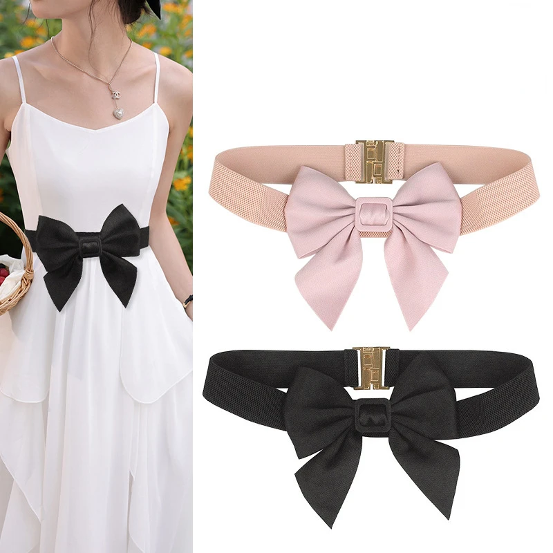 

Classic Sweet Bow Elastic Waist Belt Women Dress Elegant Waist Seal Clothing Accessories Versatile Atmosphere Simple Wide Belt