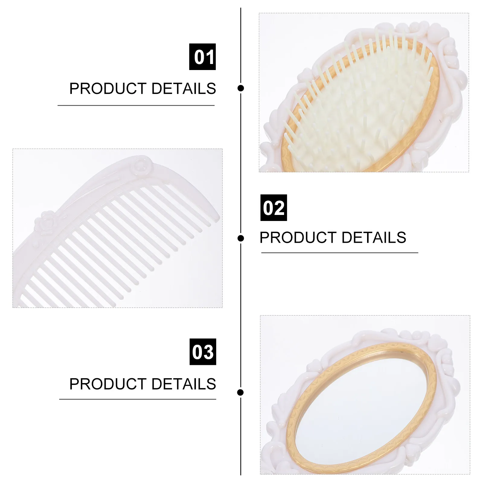 

1Set Anti-Static Hair Massage Comb Set Vintage Mirror Compact Handheld Scalp Massage Brush Hairdressing Styling Tool Makeup