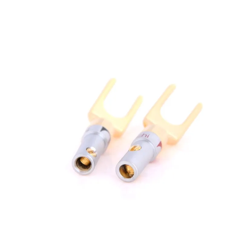 New 2pcs Copper Gold Plated Speaker Banana U Fork Y Spade Plug Wire Connector