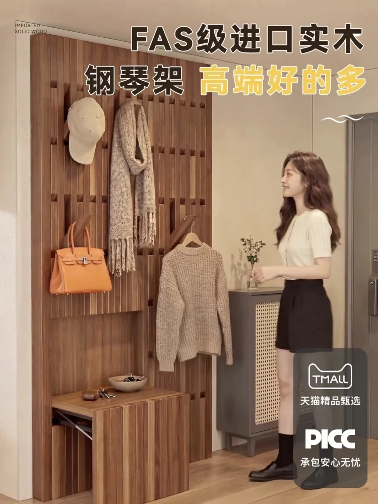 Hanging hanger wall hanging solid wood entrance coat rack wall entrance bedroom hanging clothes area