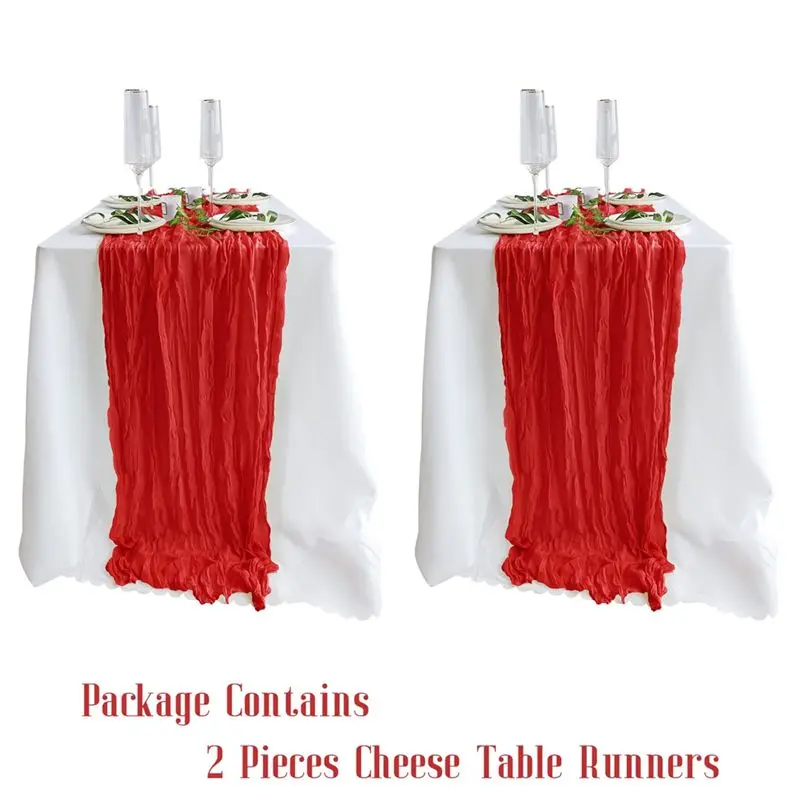 AA94-2 Pack Red Cheesecloth Table Runners 90 X 300Cm Gauze Rustic Decor Rustic Wedding Decor For Showers, And Holiday Gatherings