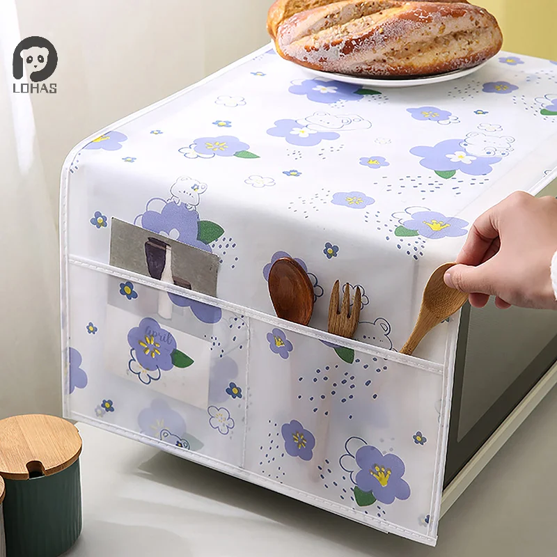 Microwave Oven Dust Cover Household Appliances Dust Cloth With Side Storage Bag Smooth Surface Waterproof Wear Resistance Covers