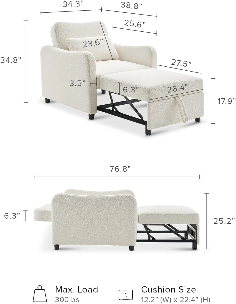 4-in-1 Convertible Sleeper Chair Bed, Accent Chair, Armchair, Chaise Lounge, Comfy Reading Chair, Pull Out Sofa Bed