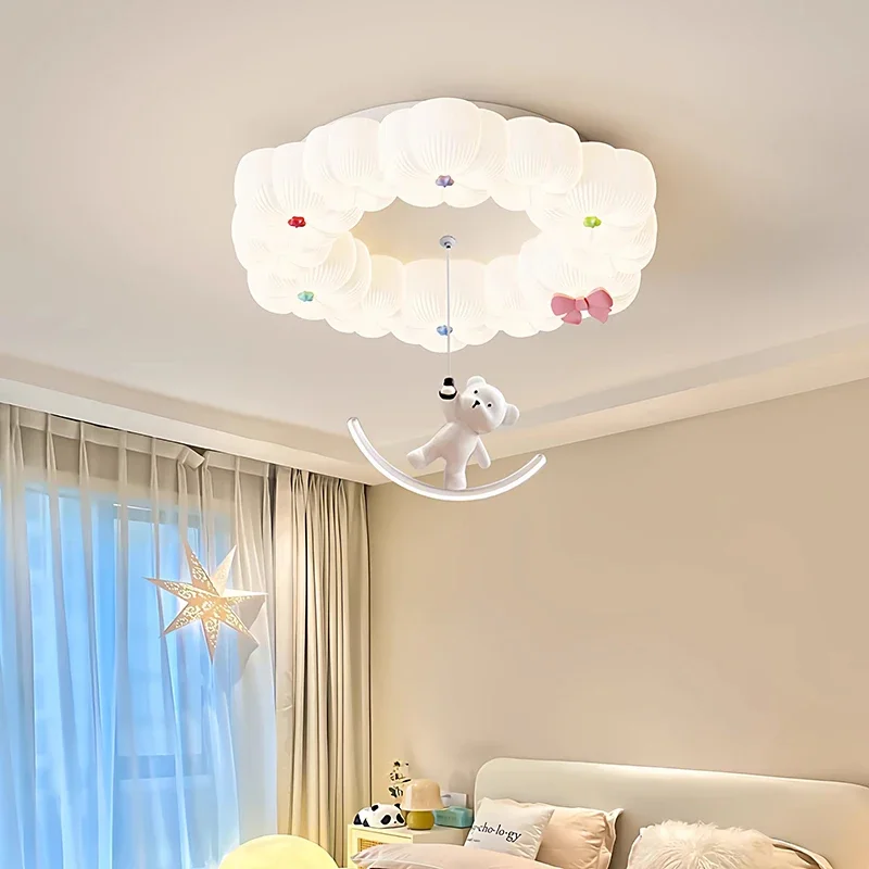 Medieval Bauhaus Cream Warm Princess Bear Rabbit Cloud LED Home Ceiling Light Lustre Lamps for Living Room Decoration Chandelier