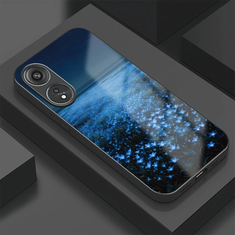

Чехол для телефона из закаленного стекла Fashiono для OPPO A77 A77S A98 A96 A94 A93 A92 A92S A80 A78 A76 A74 с цветочным узором звездного неба